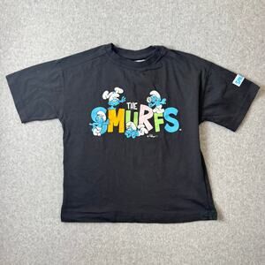 ZARA Smurfs T-Shirt Girls 7/8 Graphic Black Nostalgic Short Sleeve Cotton